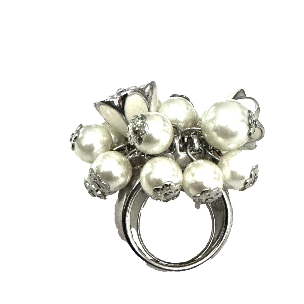 SPRING STREET DESIGN SHAKIE PEARL COCKTAIL STATEMENT RING ADJUSTABLE SIZE 6-8